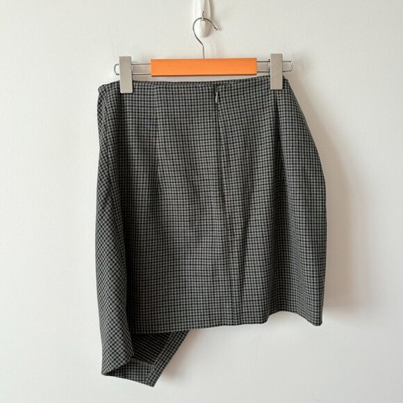 Aritzia Babaton Jethro Faux Twist Wrap Mini Skirt Grey Blue Plaid Size 8 - Picture 6 of 8